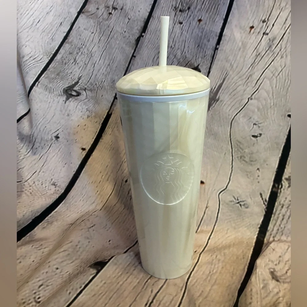 Starbucks White Pearl‎ Dome Geometric Kaleidoscope Tumbler Cup Venti 24oz GUC